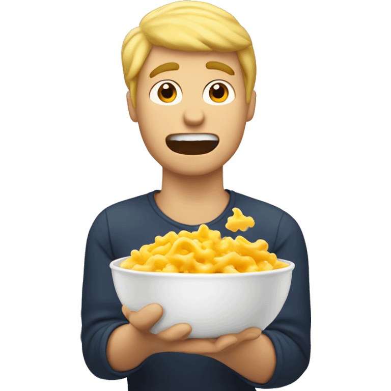 Blond guy eating mac & cheese emoji