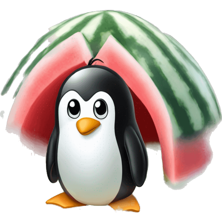 a penguin on a watermelon igloo emoji