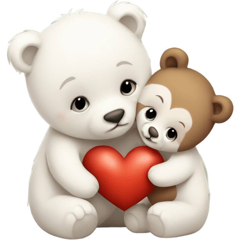 Little White bear cub and brown bear cub love heart kiss hug emoji