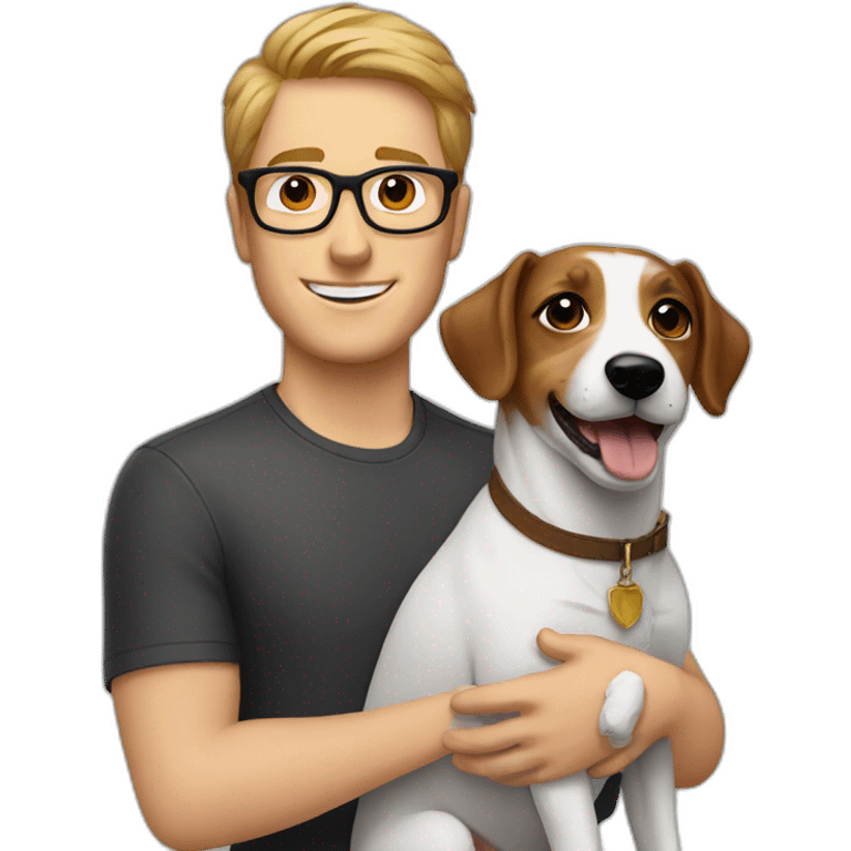 White Man with demi hair with glasses with jack russell terrier dog emoji