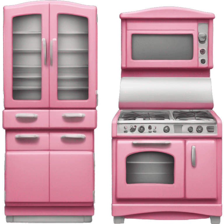 Isolated full length Realistic raspberry vintage retro kitchen range with cabinets and counters. emoji