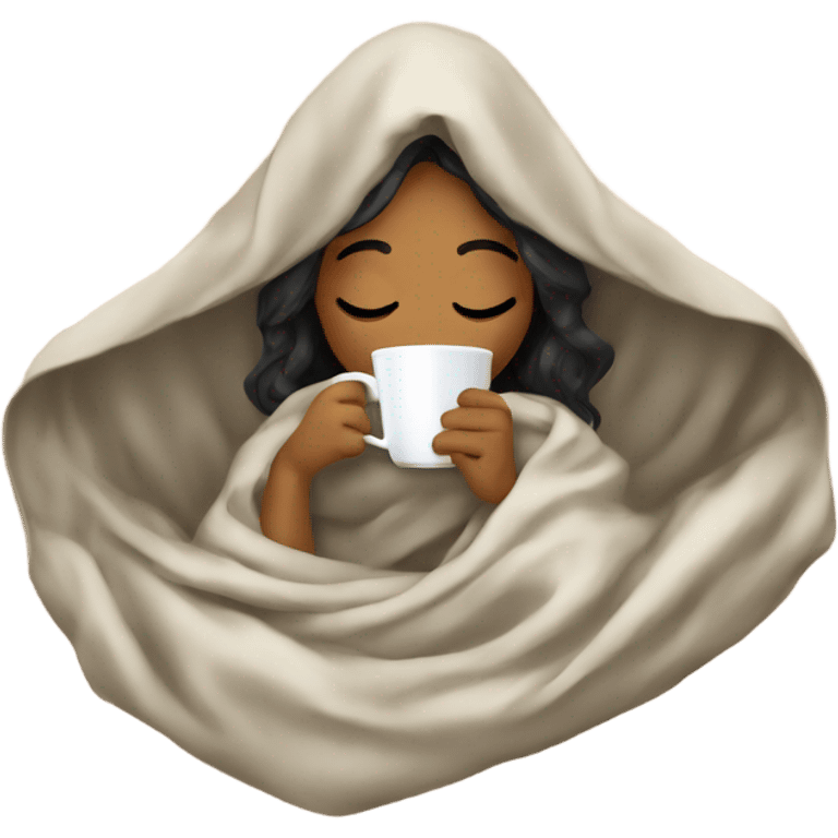 girl inside a blanket sipping coffee eyes closed emoji