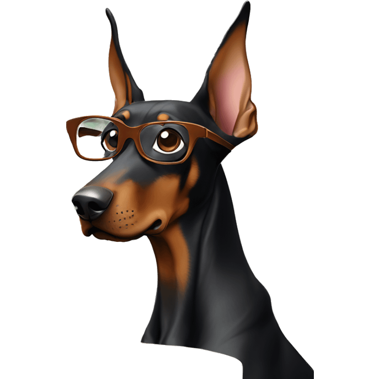 Doberman with glasses enjoys the weekend on a laptop emoji