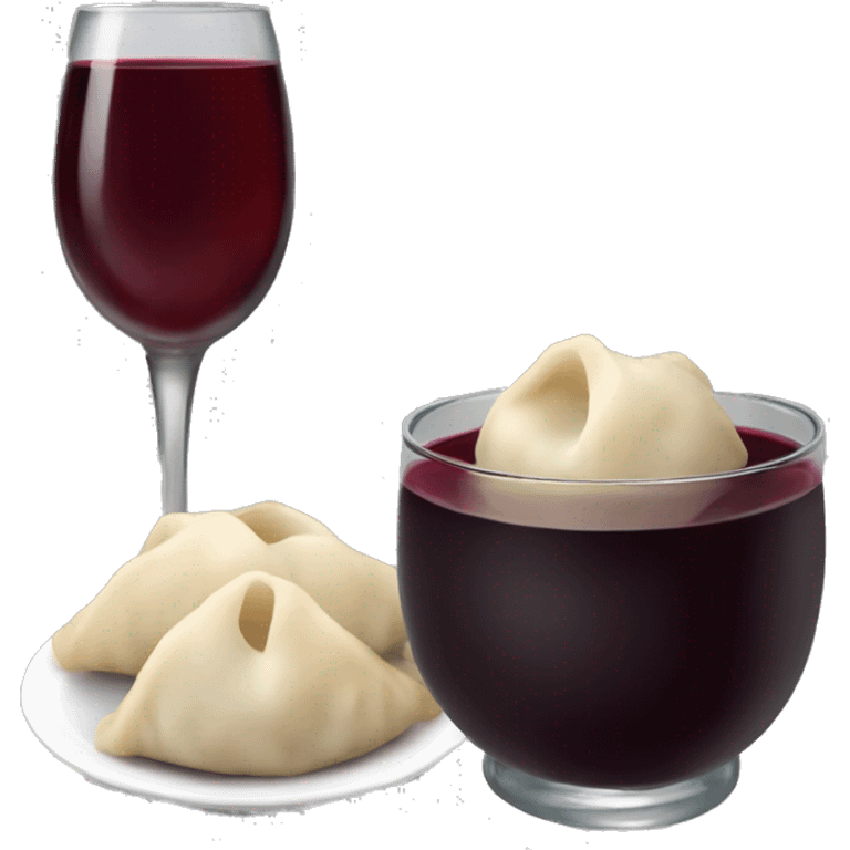 Georgian dumplings and glass red wine  emoji