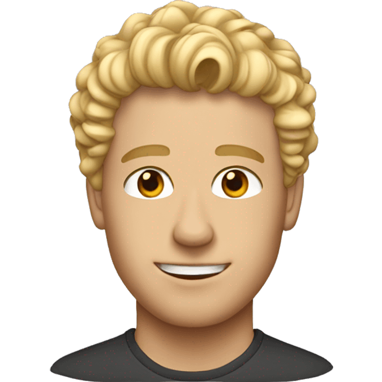 blonde guy with taper cut, curly front emoji