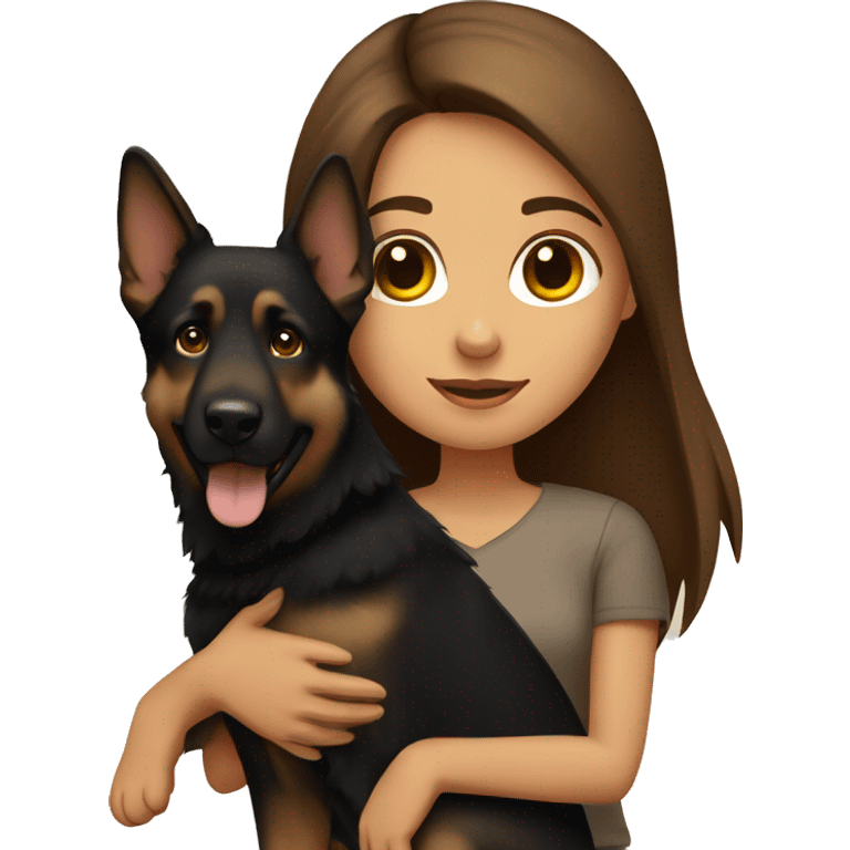 Brown hair girl holding German shepherd dog emoji