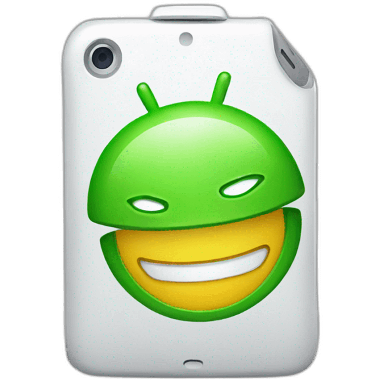 Google android logo using an iPhone with a smile emoji