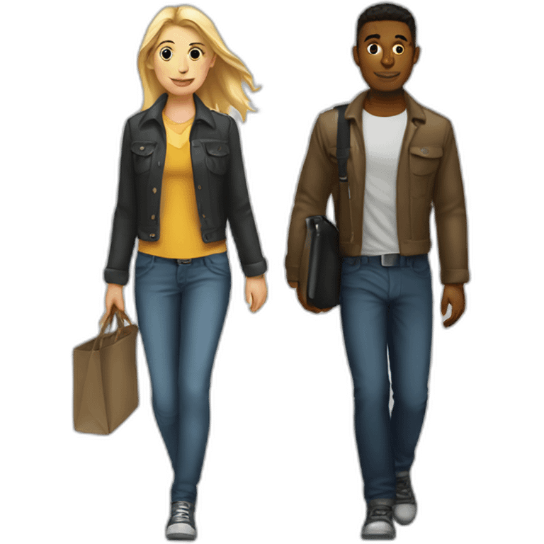 Straight girl and gay guy walking to work in sf emoji