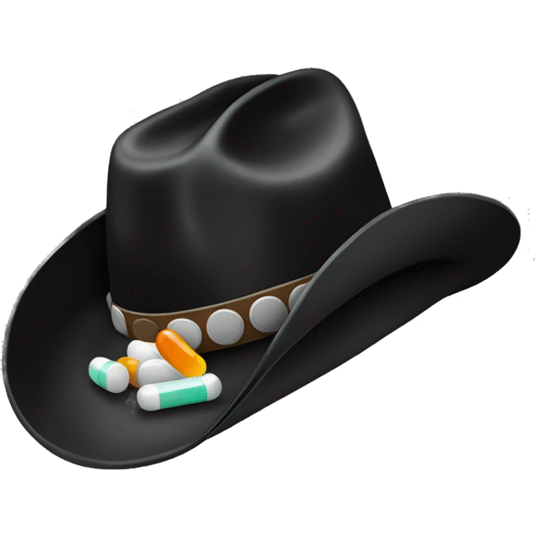 Black cowboy hat with pills emoji