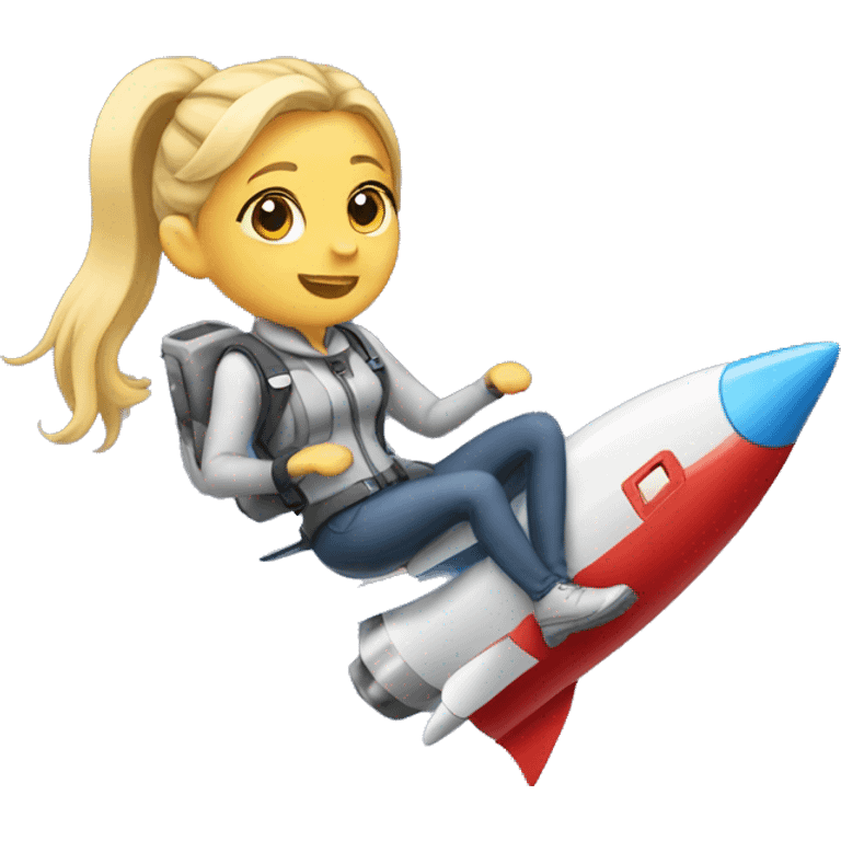 full-length blonde with two ponytails sitting on a rocket emoji