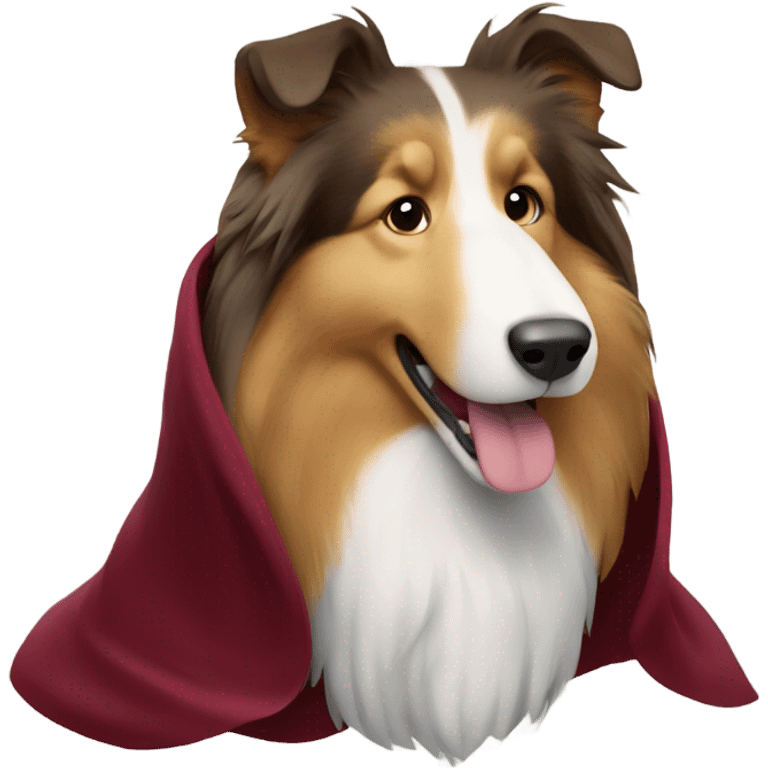 rough collie wearing a maroon cape emoji