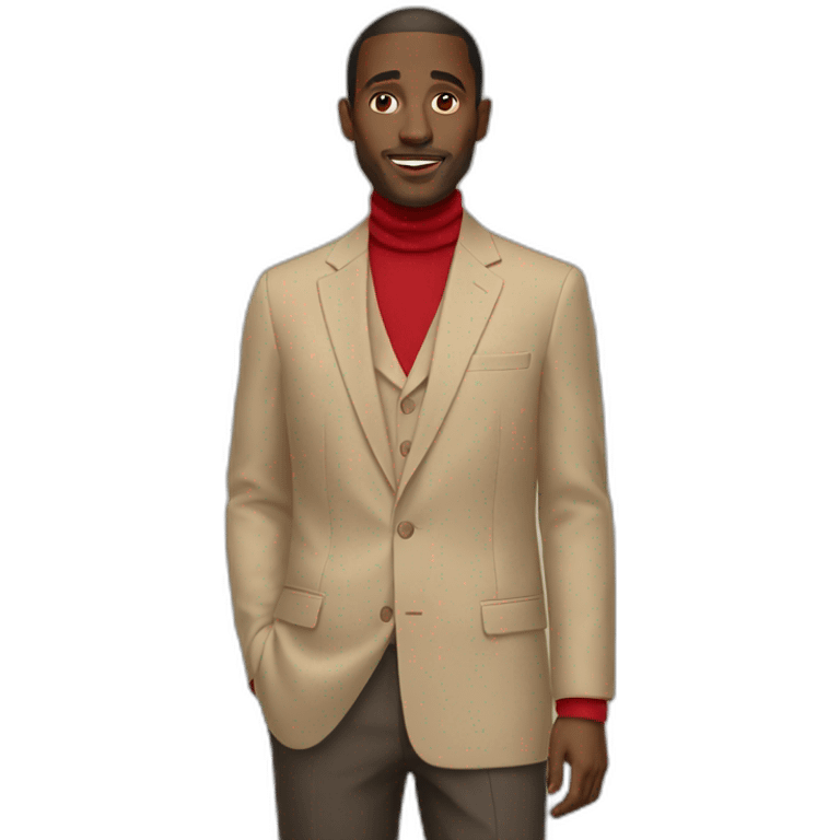 black man beige suit red turtleneck shirt emoji