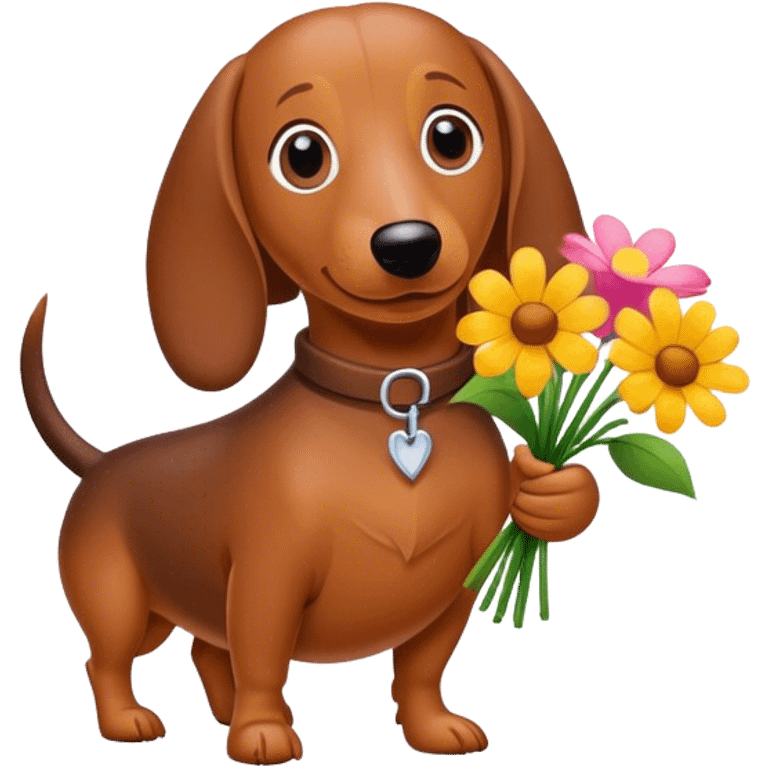 Wiener dog holding flowers emoji