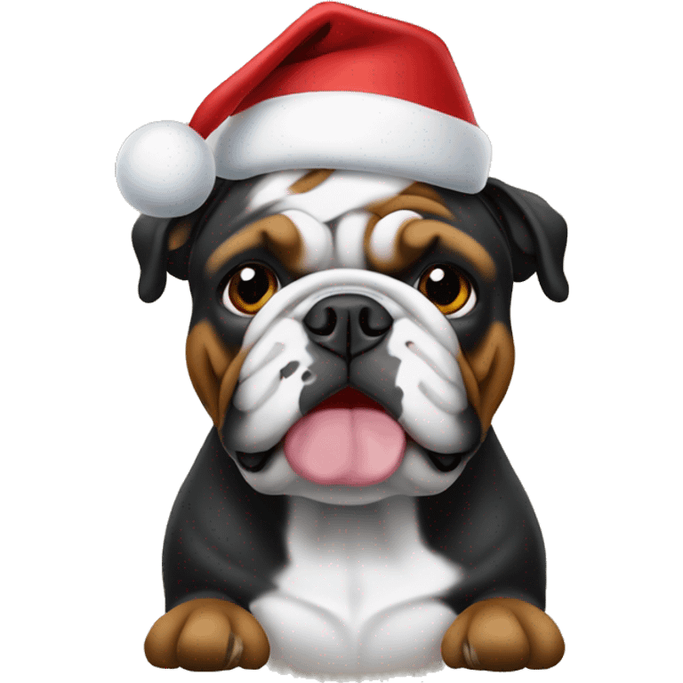 Black English bulldog in Christmas hat emoji