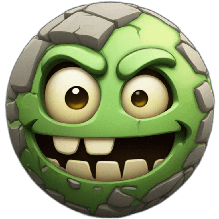 3d sphere with a cartoon thoughtful cobblestone Zombie skin texture with smiling eyes emoji