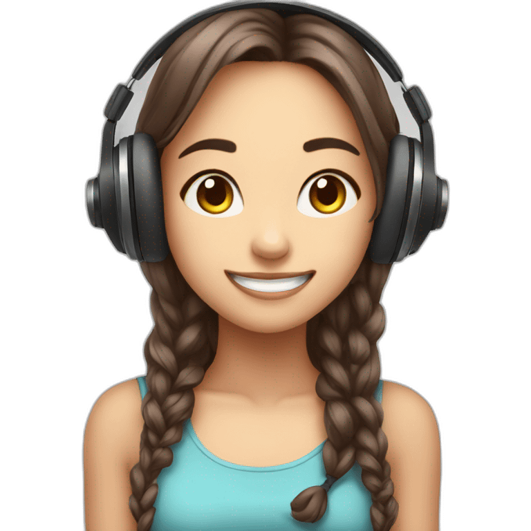 cute girl listen in headphones music with smile face emoji