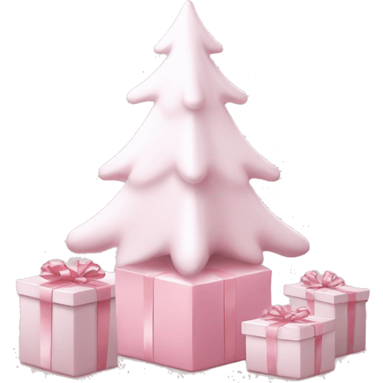 Light pink Christmas gifts under a white Christmas tree  emoji