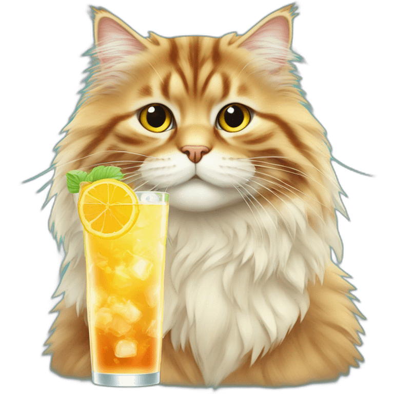 Siberian cat With cocktail at summer emoji