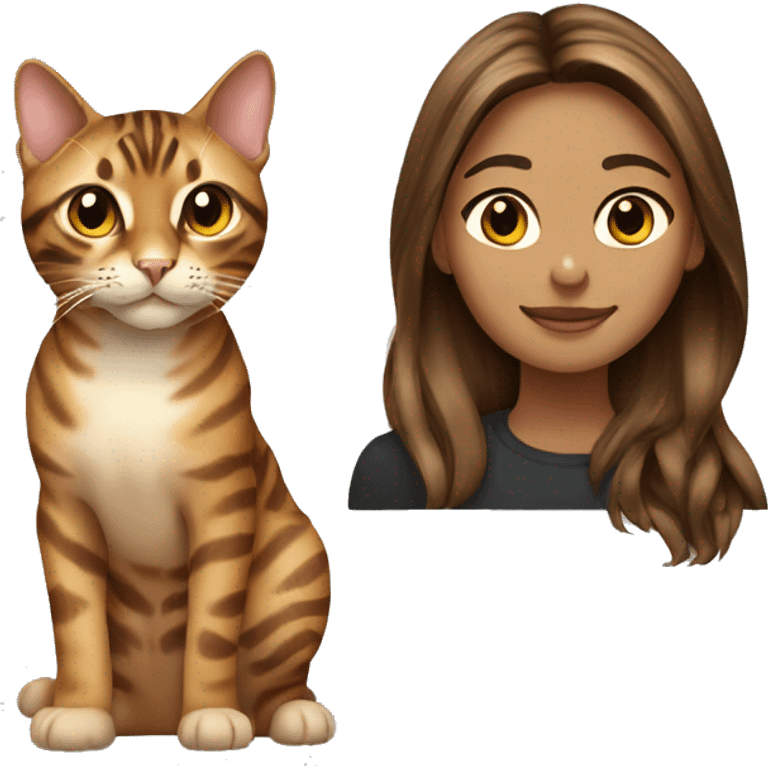 woman  long brown  hair with bengal cat emoji