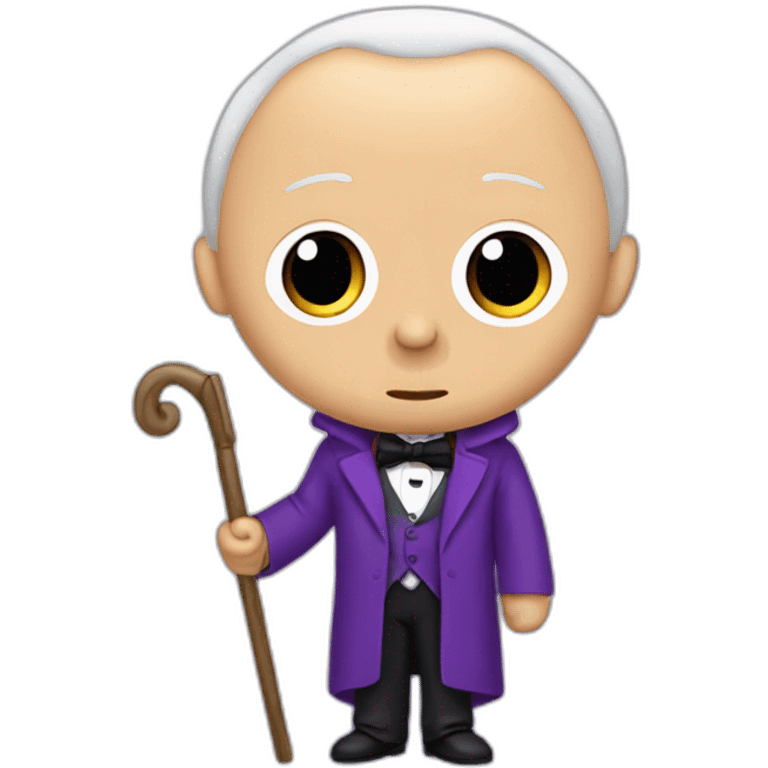 Stewie Griffin with a purple tuxedo, a fur scarf and a cane. emoji