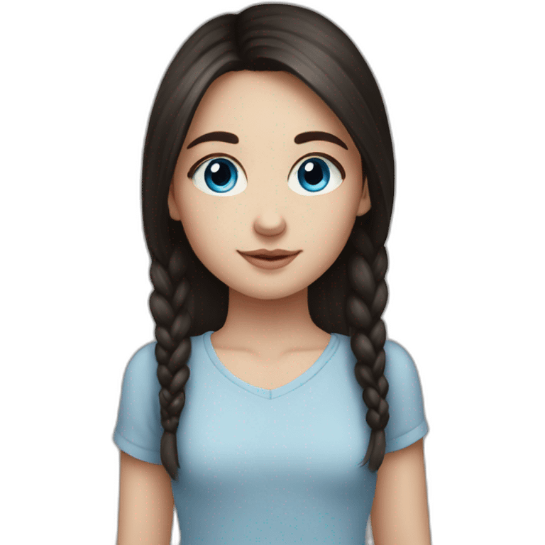 Cute girl with dark hair and blue eyes painting emoji