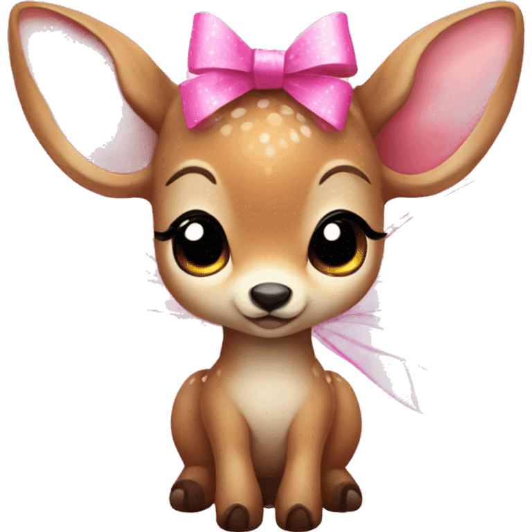 baby deer with fairy wings and a pink bow around its neck  emoji