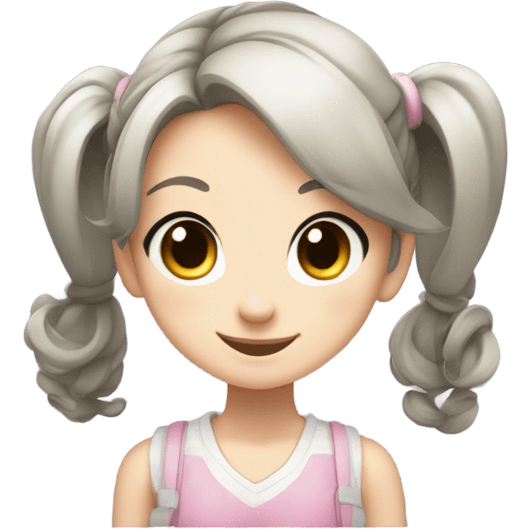 Little girl, black hair in two ponytails, big eyes, cheerful expression, anime style. emoji