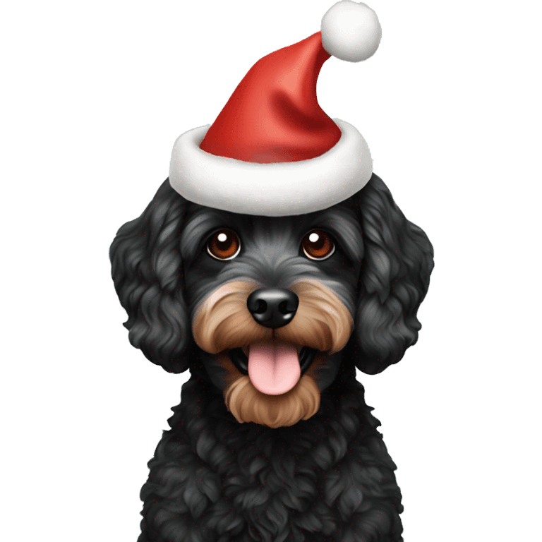 Black cavapoo with Christmas hat emoji