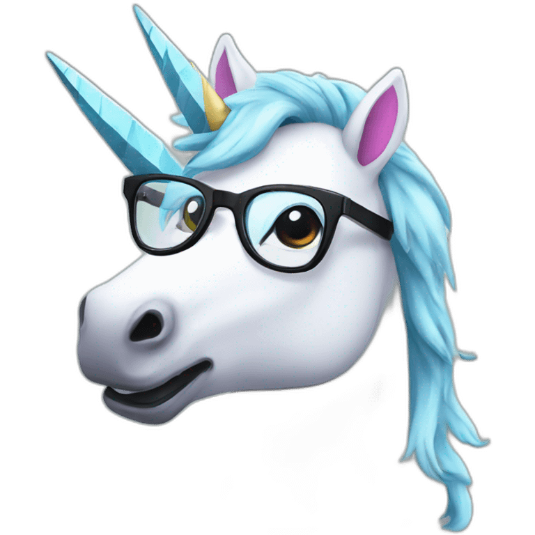 Unicorn with glasses holding a phone emoji