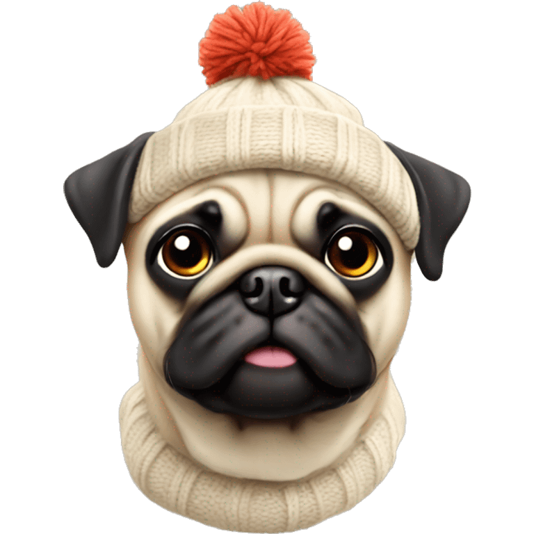 Pug wearing a woolly hat emoji