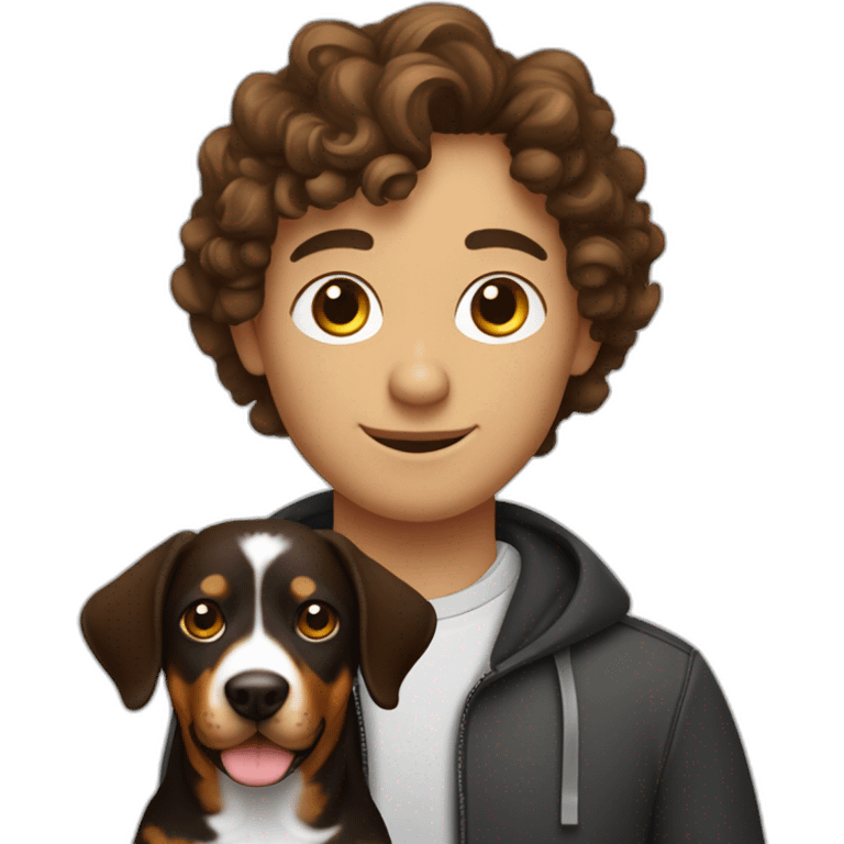 Russian programmer with curly brown hair with dog Entlebucher zennenhund emoji