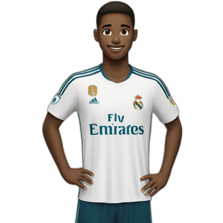 An 18-year-old boy wearing a Real Madrid shirt  emoji