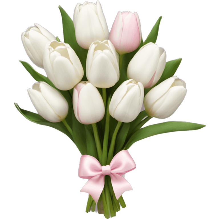 White tulips bouquet with light pink bow  emoji