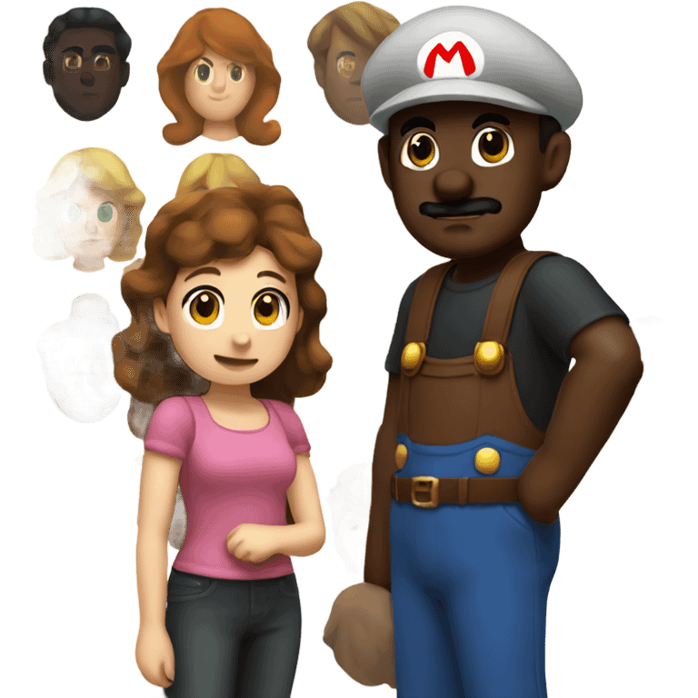 Dark skinned Mario with a brown haired girl emoji