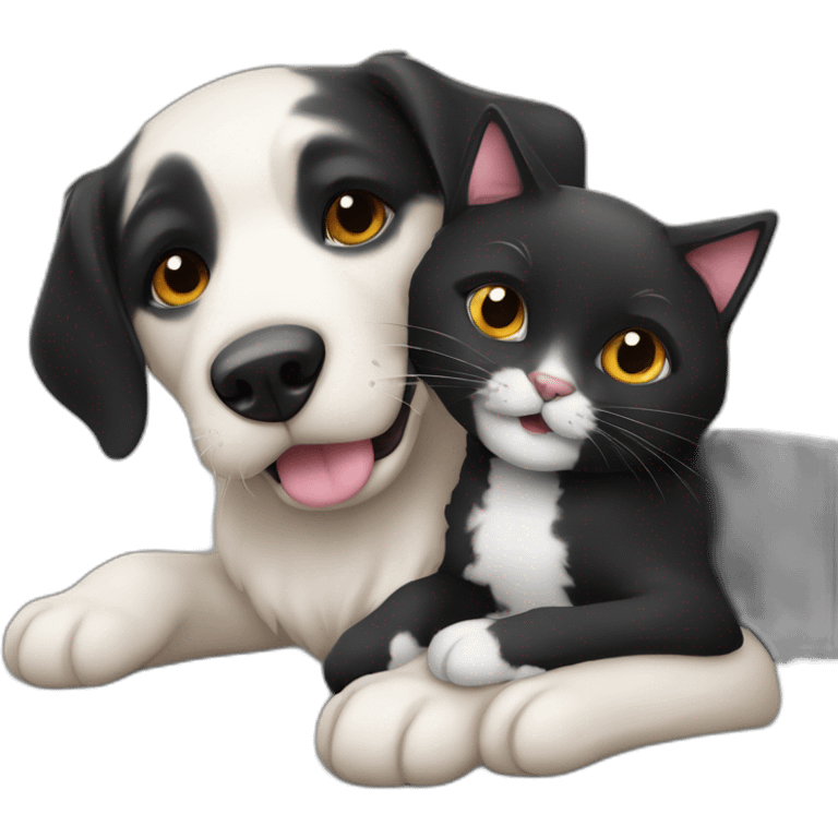 Un chien noir et un chat qui se fon un calin emoji