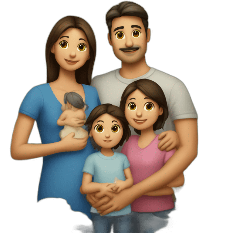 Familia hombre moreno mujer morena bebé y niña 4 miembros emoji