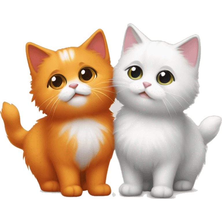 Two cute fluffy cats one Orange and one white kissing emoji