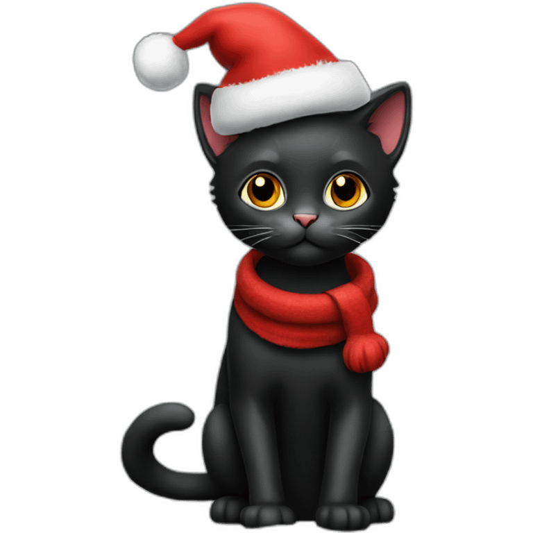 christmas black kitty in red hat full body emoji