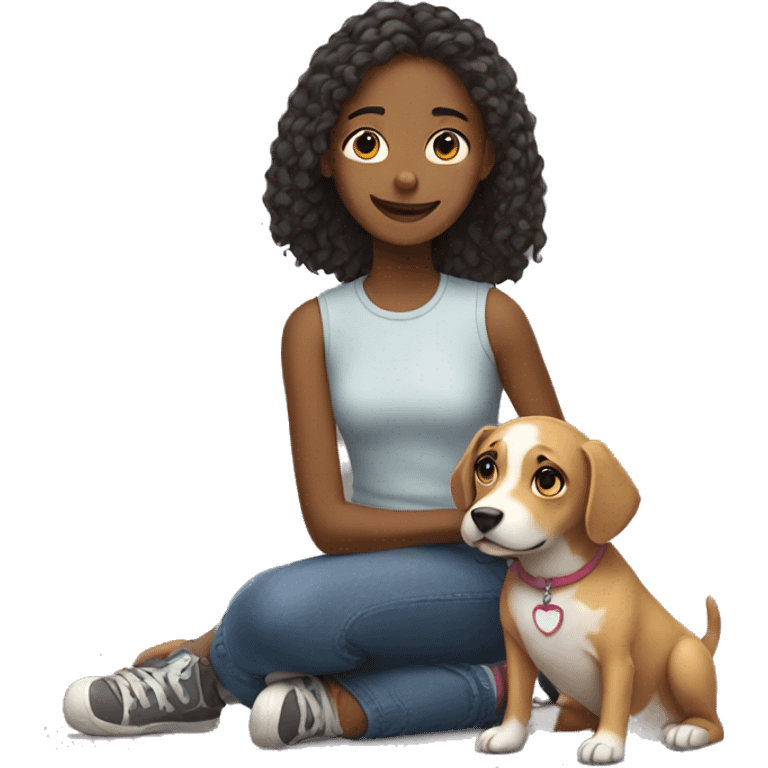 girl with dog indoors emoji