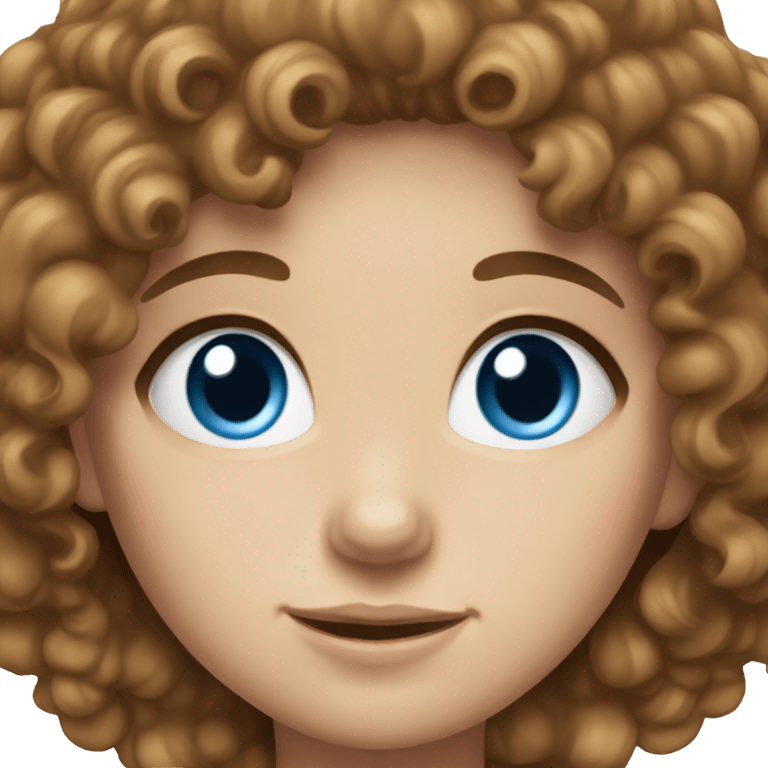 Girl with brown curly hair, white skin, blue eyes emoji