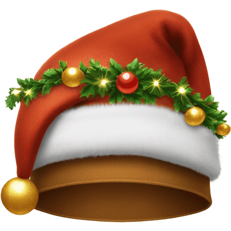 brown santa claus hat with shimmering garland emoji