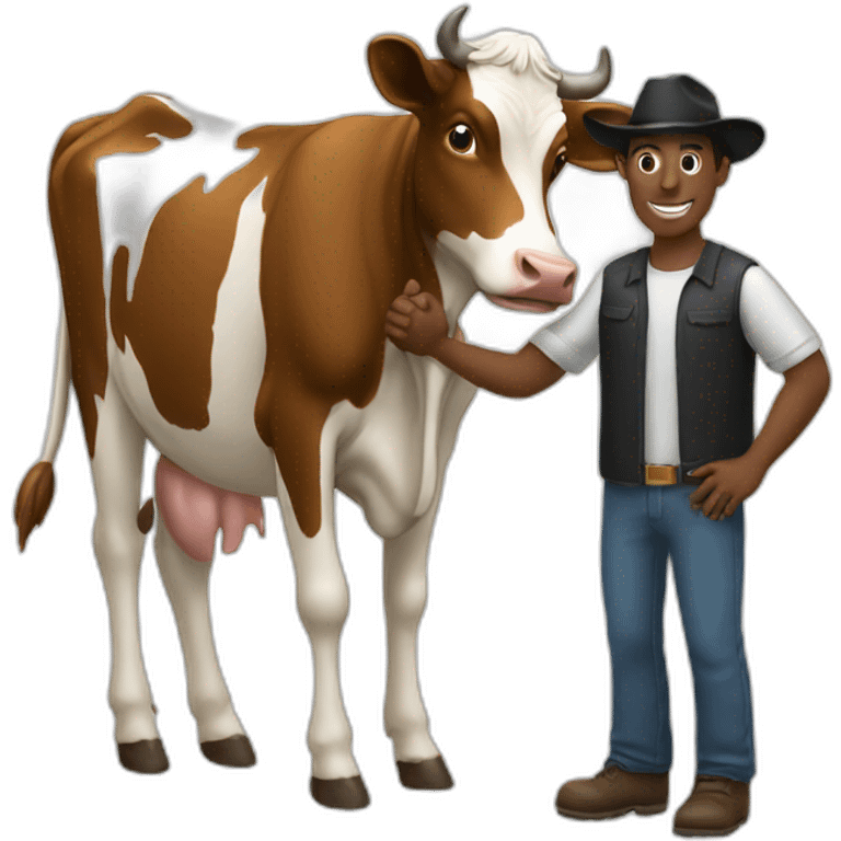 Men shaking hand with cow emoji