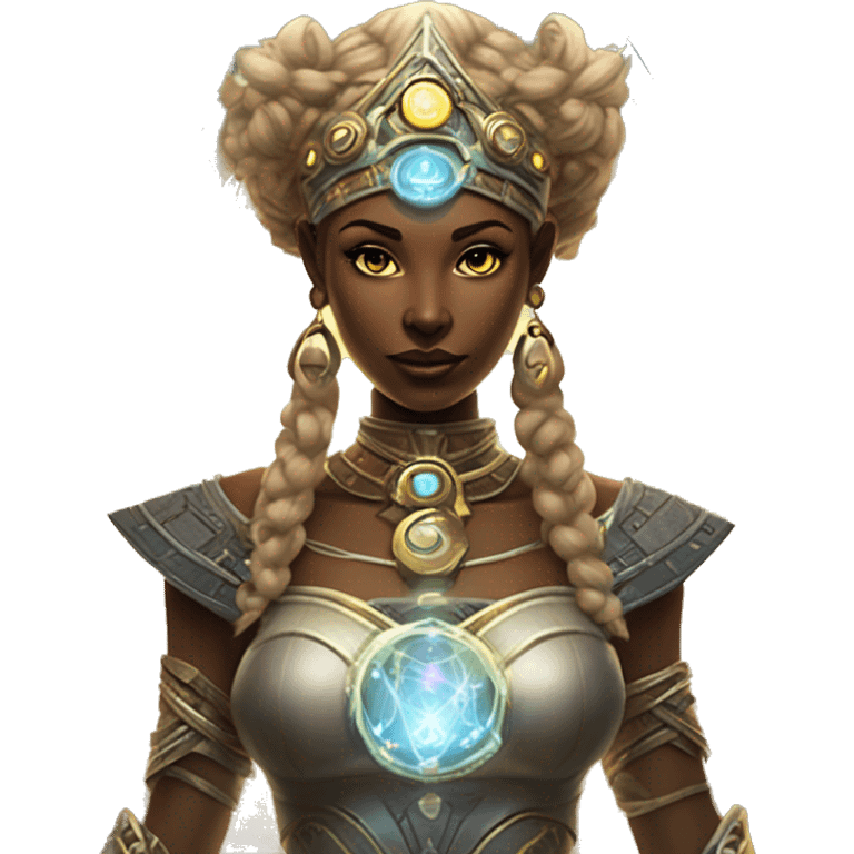 Technomancy Goddess is a mystical being who controls both magic and technology. She can cast spells on technological networks. Her powers blend the ancient art of magic with advanced cybernetics and technology. She can command machines emoji