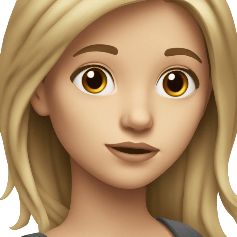 realistic portrait of girl with brown eyes long dark blond hair emoji