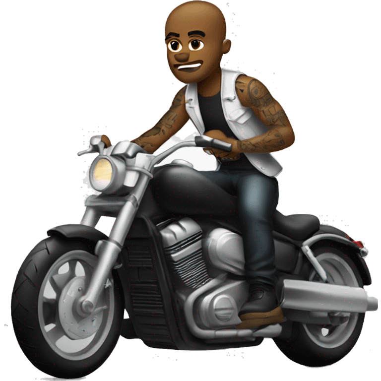 bad boy on motorcycle with tatoos full body. white person emoji