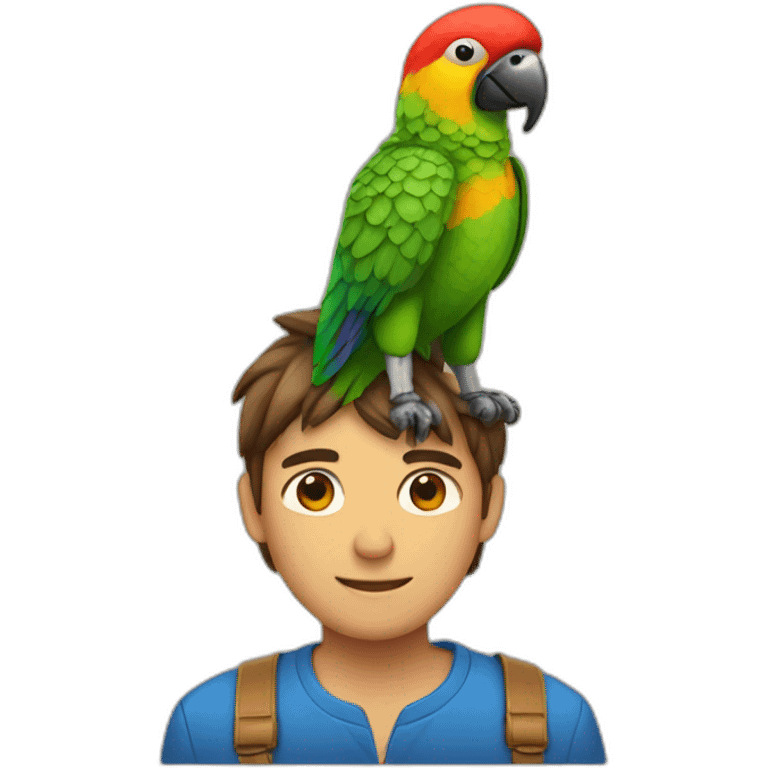 a A man with a parrot on his head and also a dog emoji