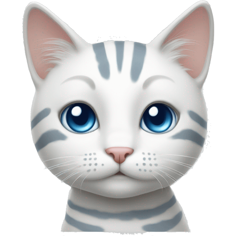 White cat with grey marks and stripes and blue eyes emoji