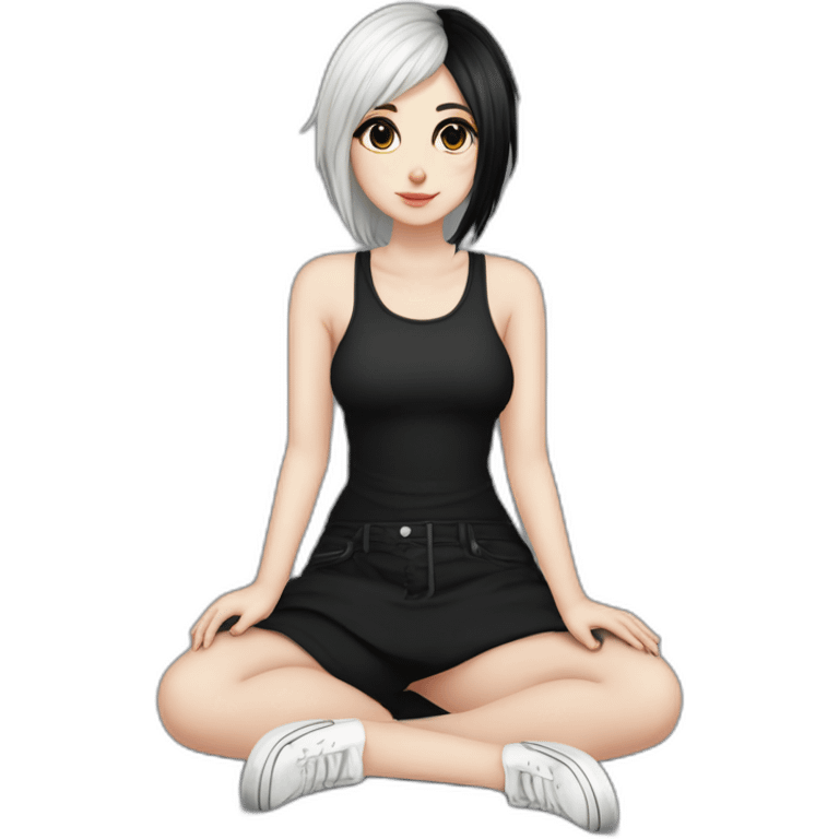 Full body curvy emo girl sits on the floor черная юбка белые трусики рваные полосатые чулки emoji