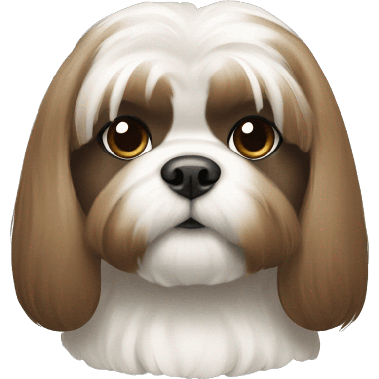 brown white shi tzu and girl with bangs brown hair emoji