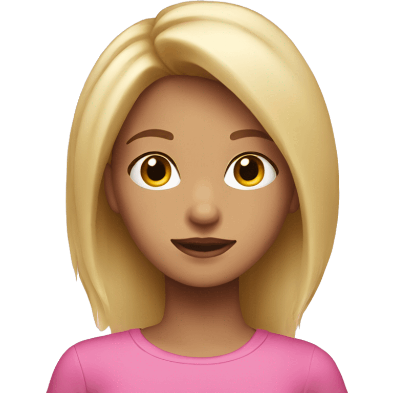 girl with blonde hair and brown eyes wearing pink  emoji